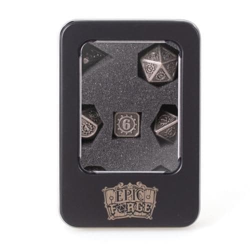 EPIC FORGE 7 metal dice set 14mm (metal box) - Gear Silver - Trade Invaders 3701625902546