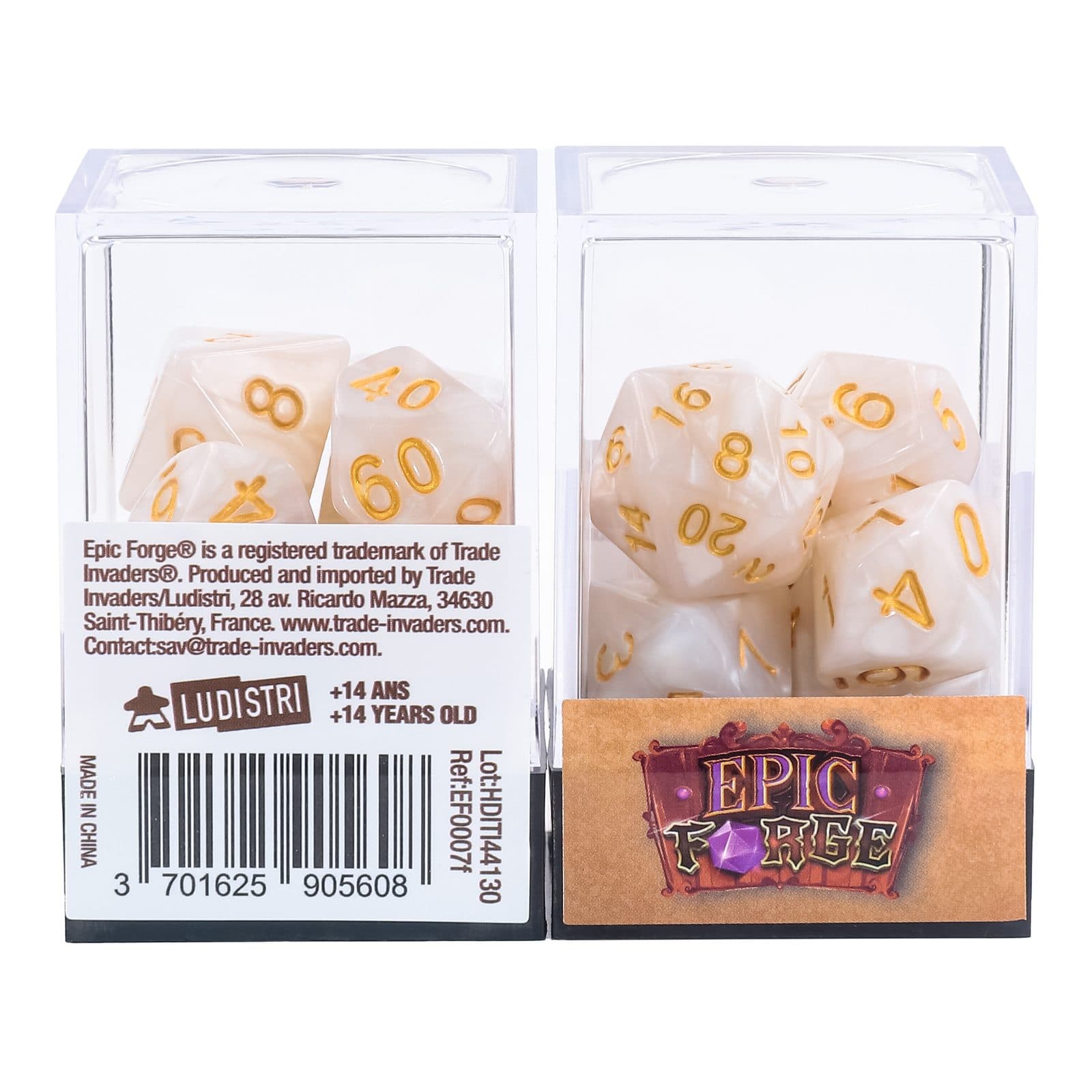EPIC FORGE 7 Dices Pack - White and Gold Pearly - Trade Invaders 3701625905608